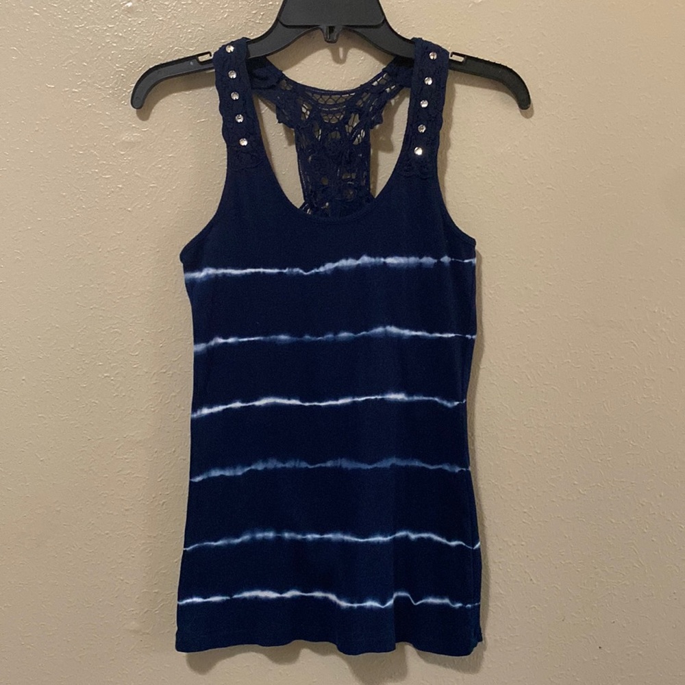 Venus racer-back tank top - dark blue with white stripes NWOT